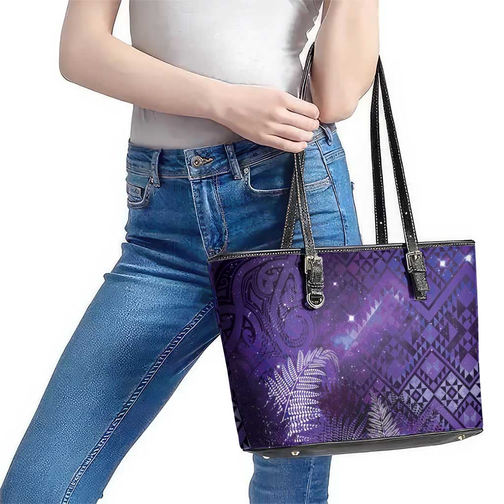 Aotearoa Taniko Matariki Leather Tote Bag Cosmic Violet