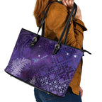 Aotearoa Taniko Matariki Leather Tote Bag Cosmic Violet