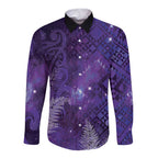 Aotearoa Taniko Matariki Long Sleeve Button Shirt Cosmic Violet
