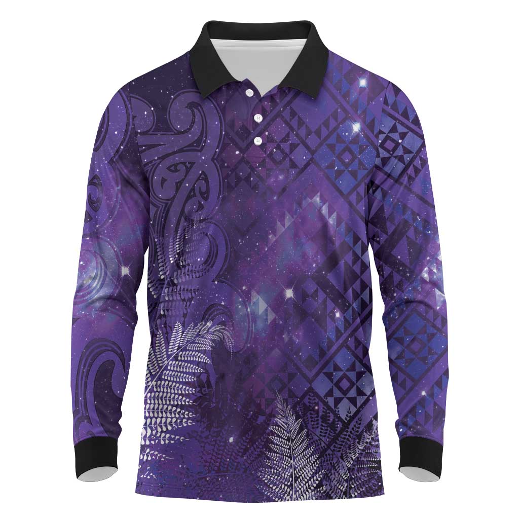 Aotearoa Taniko Matariki Long Sleeve Polo Shirt Cosmic Violet