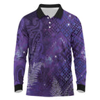 Aotearoa Taniko Matariki Long Sleeve Polo Shirt Cosmic Violet