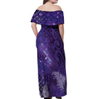Aotearoa Taniko Matariki Off Shoulder Maxi Dress Cosmic Violet