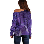 Aotearoa Taniko Matariki Off Shoulder Sweater Cosmic Violet