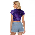Aotearoa Taniko Matariki Raglan Cropped T Shirt Cosmic Violet