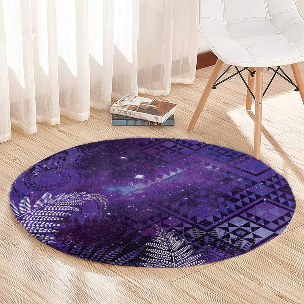 Aotearoa Taniko Matariki Round Carpet Cosmic Violet