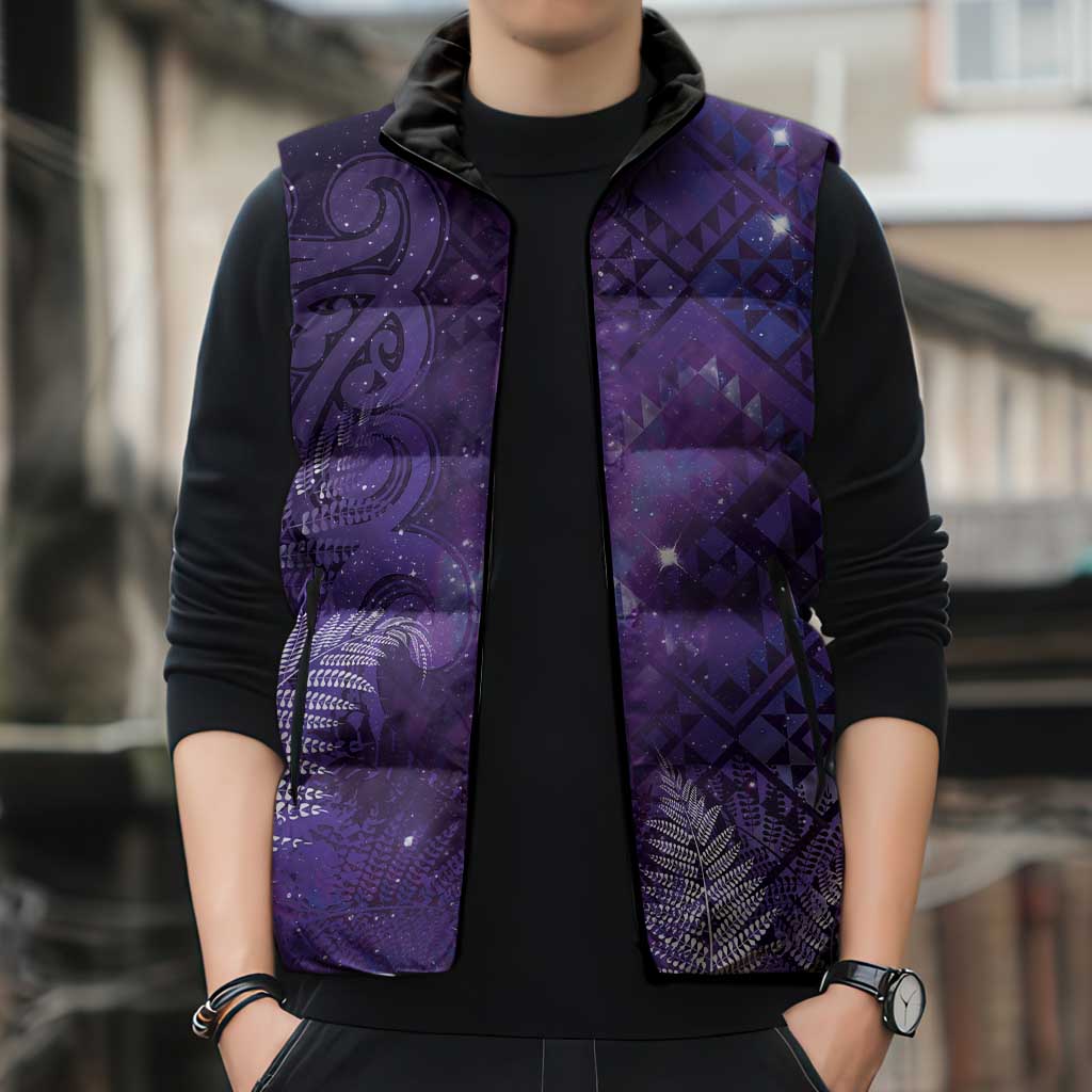 Aotearoa Taniko Matariki Sleeveless Puffer Jacket Cosmic Violet