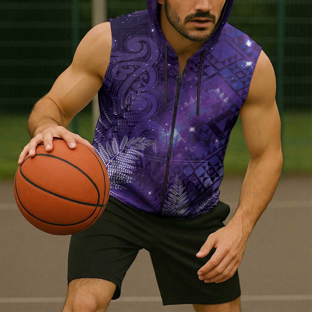Aotearoa Taniko Matariki Sleeveless Zip Hoodie Cosmic Violet