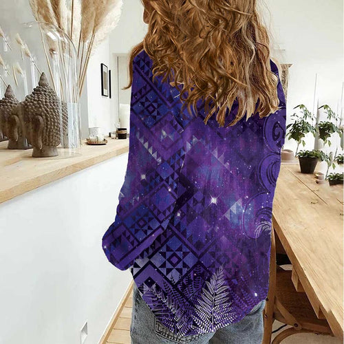 Aotearoa Taniko Matariki Women Casual Shirt Cosmic Violet