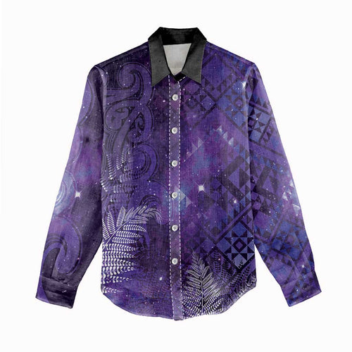 Aotearoa Taniko Matariki Women Casual Shirt Cosmic Violet