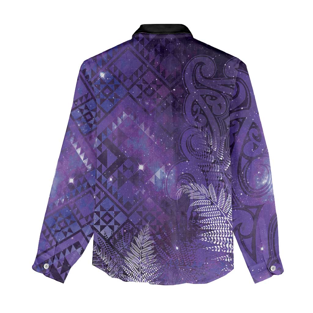 Aotearoa Taniko Matariki Women Casual Shirt Cosmic Violet