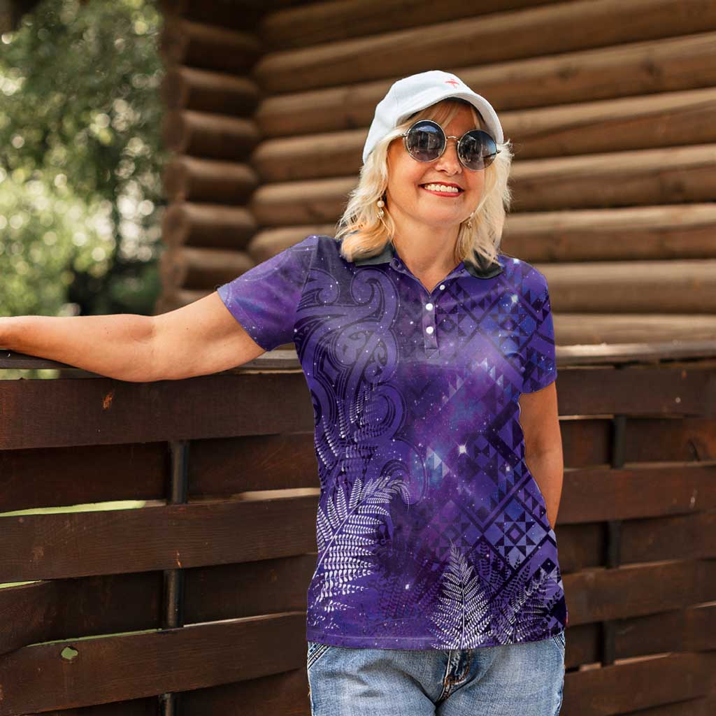 Aotearoa Taniko Matariki Women Polo Shirt Cosmic Violet