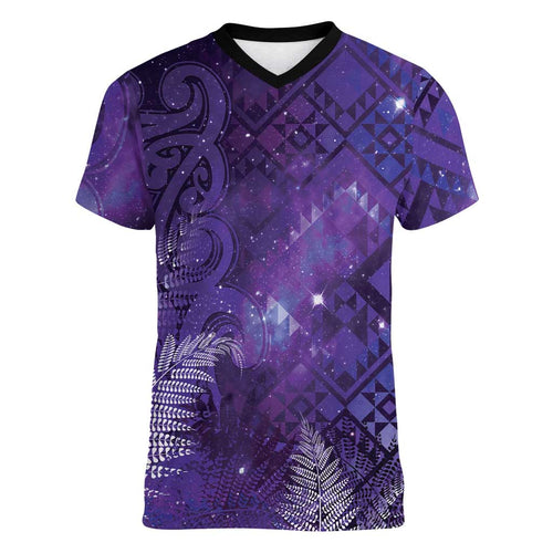 Aotearoa Taniko Matariki Women V-Neck T-Shirt Cosmic Violet