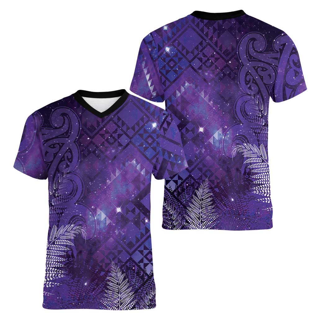 Aotearoa Taniko Matariki Women V-Neck T-Shirt Cosmic Violet