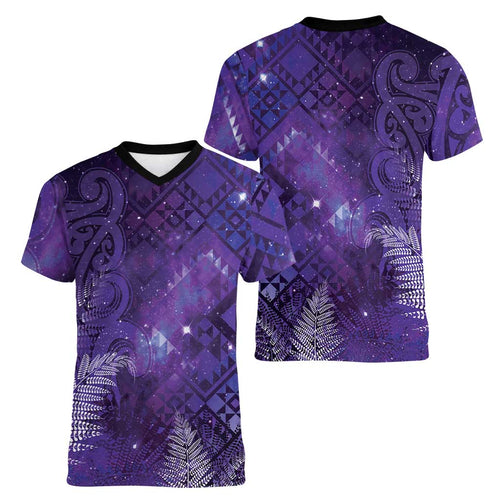 Aotearoa Taniko Matariki Women V-Neck T-Shirt Cosmic Violet