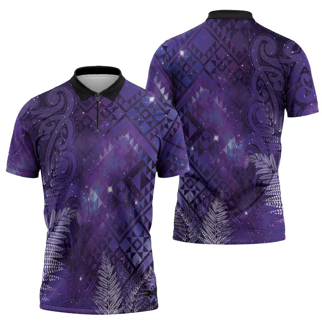 Aotearoa Taniko Matariki Zipper Polo Shirt Cosmic Violet