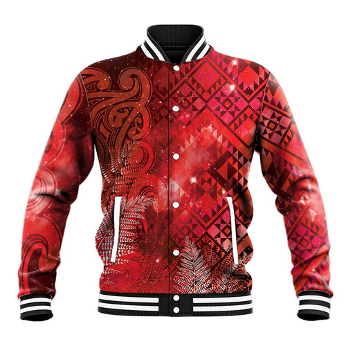 Aotearoa Taniko Matariki Baseball Jacket Cosmic Red