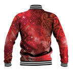 Aotearoa Taniko Matariki Baseball Jacket Cosmic Red