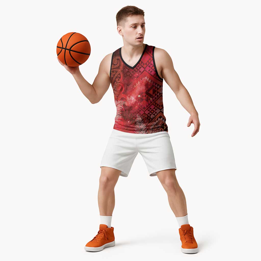 Aotearoa Taniko Matariki Basketball Jersey Cosmic Red