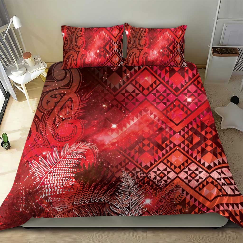 Aotearoa Taniko Matariki Bedding Set Cosmic Red