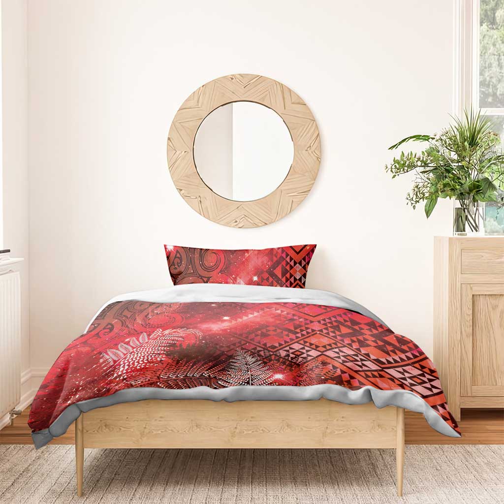 Aotearoa Taniko Matariki Bedding Set Cosmic Red
