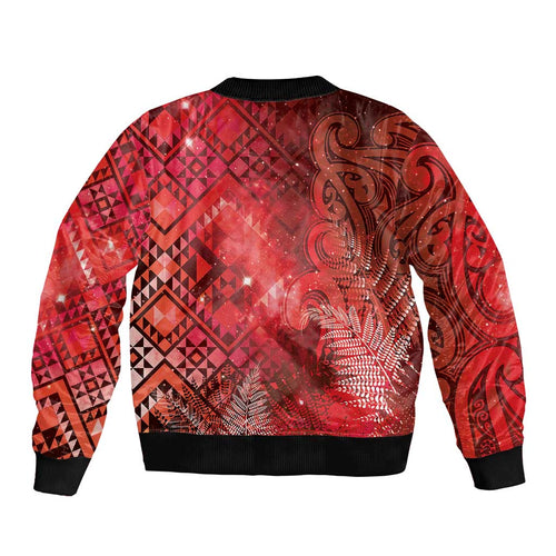 Aotearoa Taniko Matariki Bomber Jacket Cosmic Red