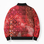 Aotearoa Taniko Matariki Bomber Puffer Jacket Cosmic Red