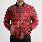 Aotearoa Taniko Matariki Bomber Puffer Jacket Cosmic Red