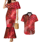 Aotearoa Taniko Matariki Couples Matching Mermaid Dress and Hawaiian Shirt Cosmic Red