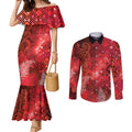 Aotearoa Taniko Matariki Couples Matching Mermaid Dress and Long Sleeve Button Shirt Cosmic Red