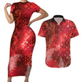 Aotearoa Taniko Matariki Couples Matching Short Sleeve Bodycon Dress and Hawaiian Shirt Cosmic Red