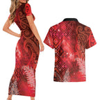 Aotearoa Taniko Matariki Couples Matching Short Sleeve Bodycon Dress and Hawaiian Shirt Cosmic Red