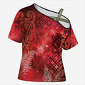 Aotearoa Taniko Matariki Cross Shoulder Shirt Cosmic Red