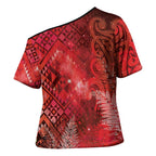 Aotearoa Taniko Matariki Cross Shoulder Shirt Cosmic Red