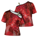 Aotearoa Taniko Matariki Cross Shoulder Shirt Cosmic Red
