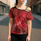 Aotearoa Taniko Matariki Cross Shoulder Shirt Cosmic Red