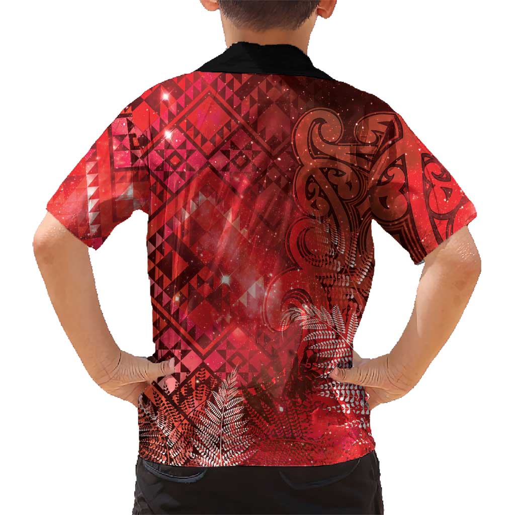 Aotearoa Taniko Matariki Family Matching Long Sleeve Bodycon Dress and Hawaiian Shirt Cosmic Red
