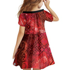 Aotearoa Taniko Matariki Family Matching Off The Shoulder Long Sleeve Dress and Hawaiian Shirt Cosmic Red
