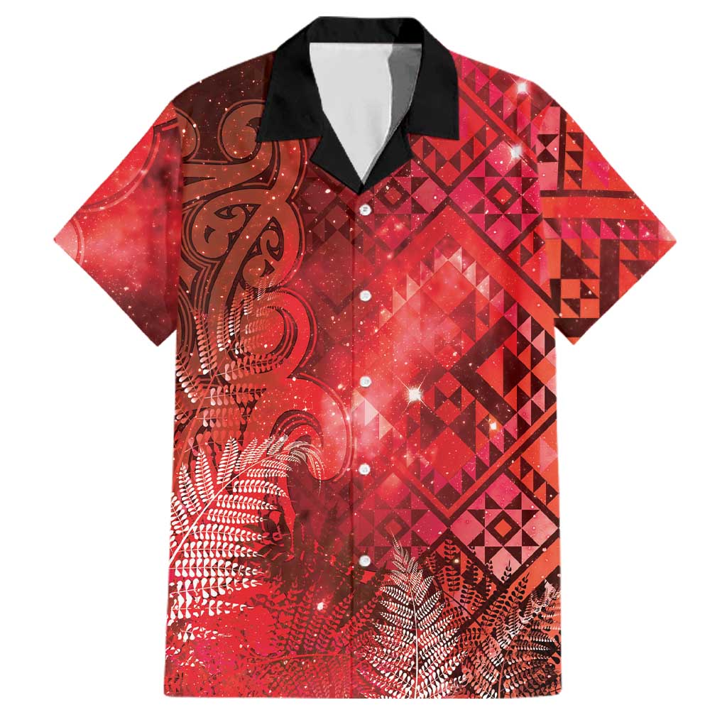 Aotearoa Taniko Matariki Family Matching Off The Shoulder Long Sleeve Dress and Hawaiian Shirt Cosmic Red