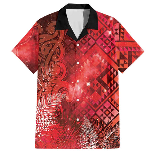 Aotearoa Taniko Matariki Family Matching Off Shoulder Maxi Dress and Hawaiian Shirt Cosmic Red