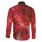 Aotearoa Taniko Matariki Family Matching Off Shoulder Maxi Dress and Hawaiian Shirt Cosmic Red