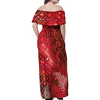 Aotearoa Taniko Matariki Family Matching Off Shoulder Maxi Dress and Hawaiian Shirt Cosmic Red