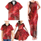 Aotearoa Taniko Matariki Family Matching Tank Maxi Dress and Hawaiian Shirt Cosmic Red