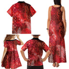 Aotearoa Taniko Matariki Family Matching Tank Maxi Dress and Hawaiian Shirt Cosmic Red