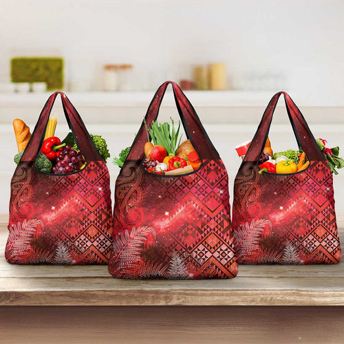 Aotearoa Taniko Matariki Grocery Bag Cosmic Red