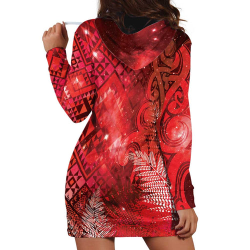 Aotearoa Taniko Matariki Hoodie Dress Cosmic Red