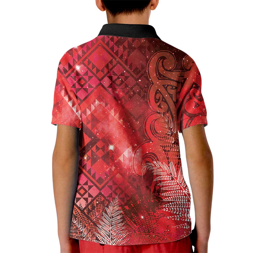 Aotearoa Taniko Matariki Kid Polo Shirt Cosmic Red
