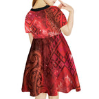 Aotearoa Taniko Matariki Kid Short Sleeve Dress Cosmic Red