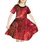 Aotearoa Taniko Matariki Kid Short Sleeve Dress Cosmic Red