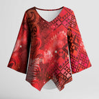 Aotearoa Taniko Matariki Kimono Sleeve Blouse Cosmic Red