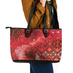 Aotearoa Taniko Matariki Leather Tote Bag Cosmic Red